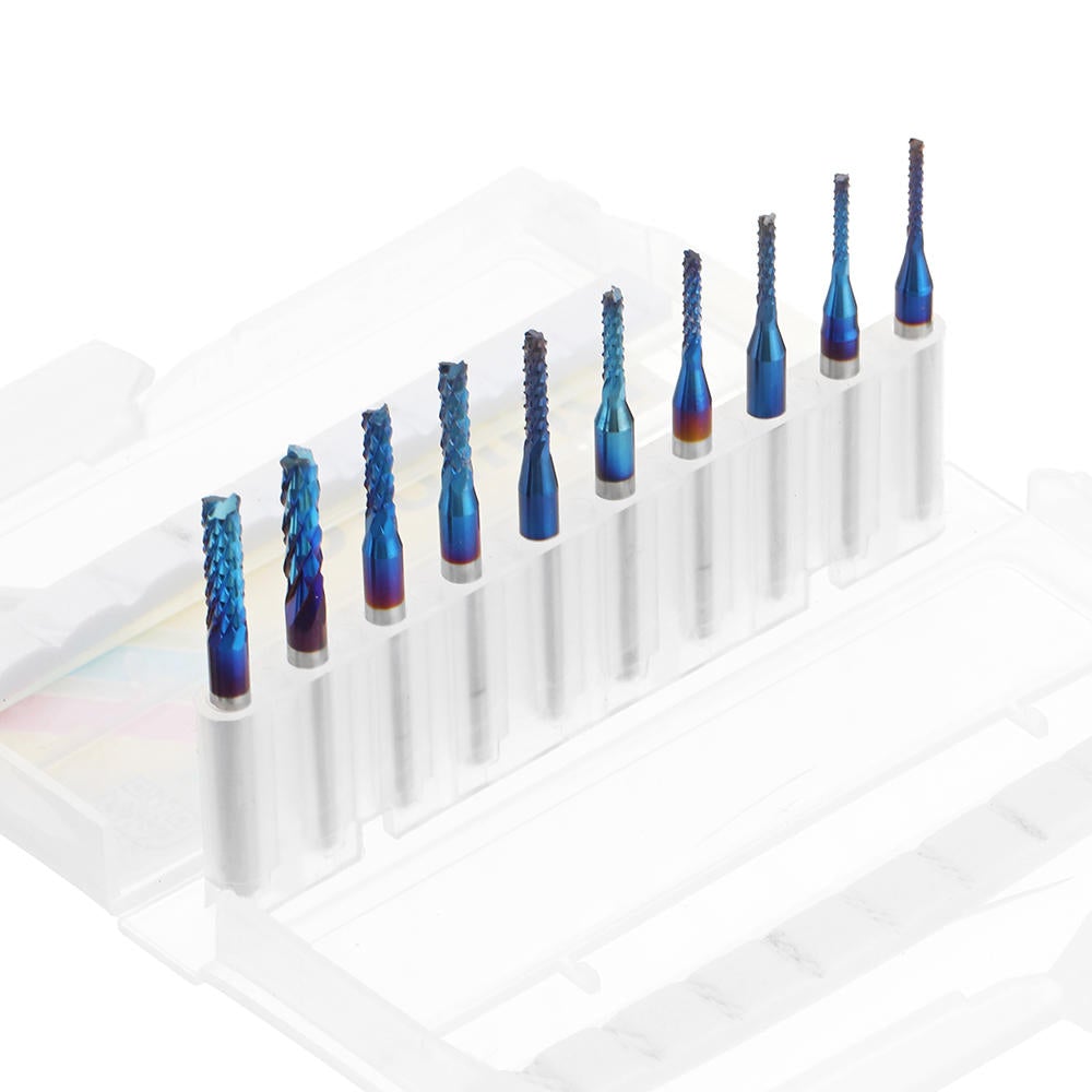 10pcs 1.3-3.175mm Blue NACO Coated PCB Bits Carbide Engraving Milling Cutter For CNC Tool Rotary Burrs