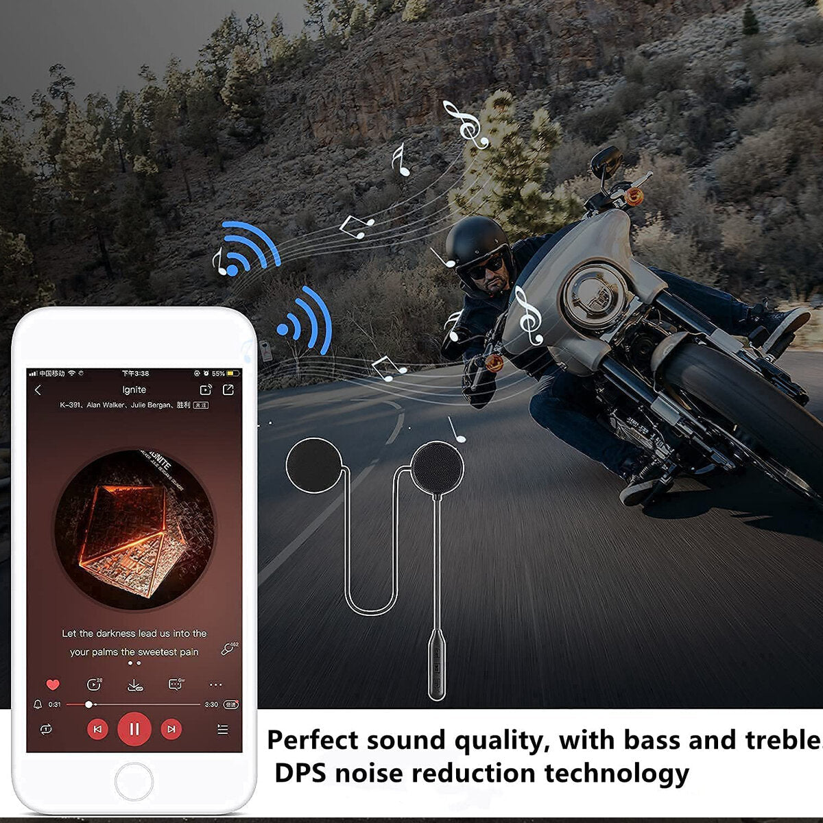wireless motorcycle helmet headset Bluetooth 5.1 headphone motor earphone with microphone music call control