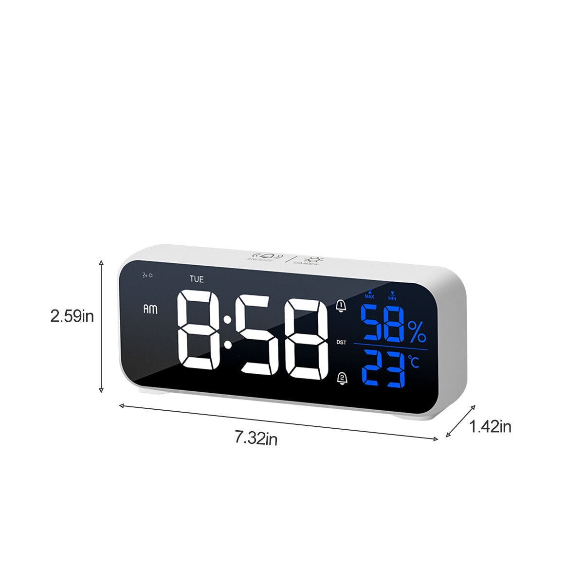 Mirror Alarm Clock LED Music Wall Digital Clock Time Temperature Humidity Display USB Rechargeable Table Clock