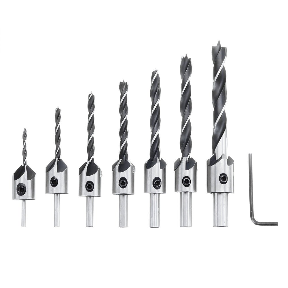 23pcs Chamfering Countersunk Drill Bit Set 5 Flute Chamfering Drill Wood Plug Cutter Automatic Center Punch Drill