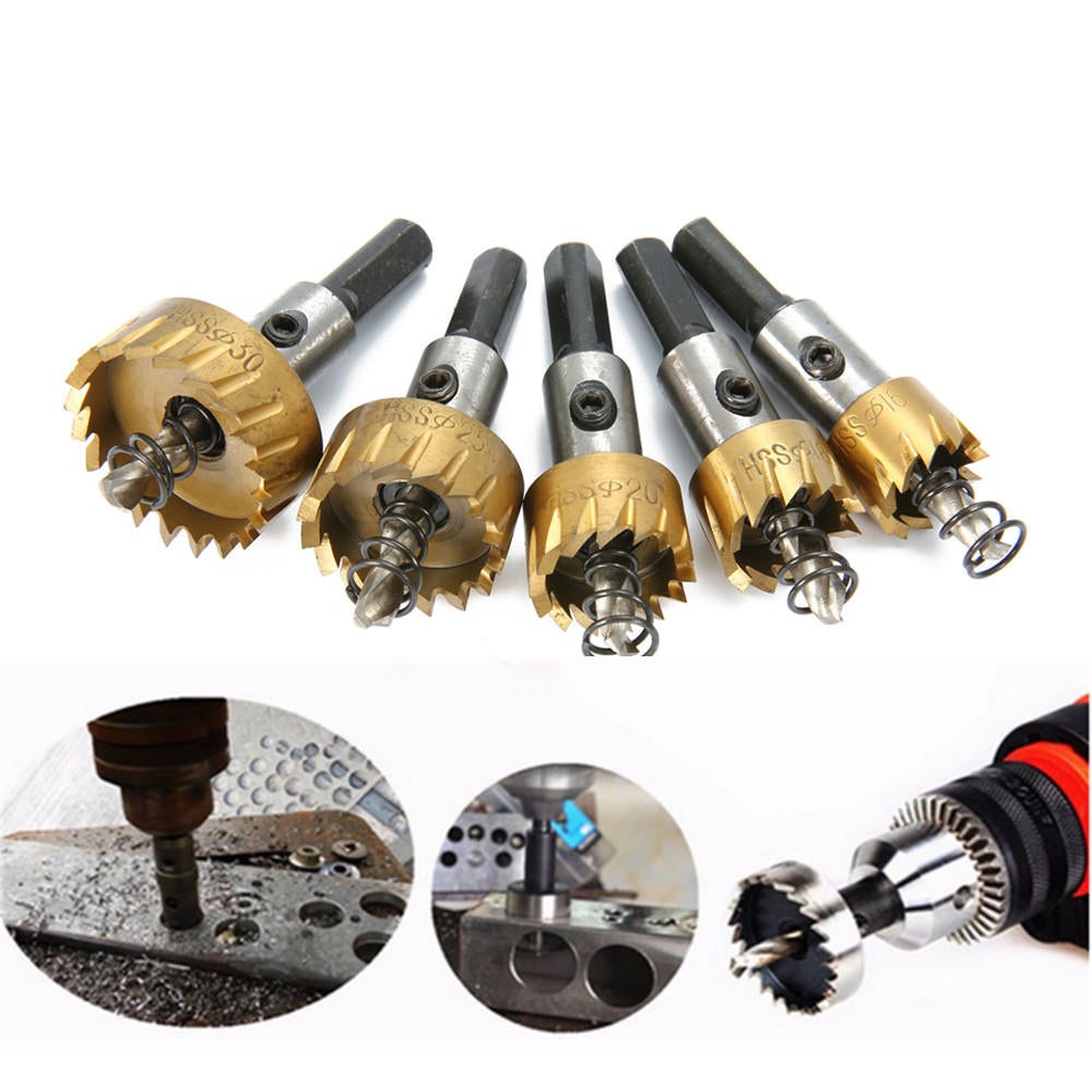5Pcs HSS 6542 Titanium Coated Hole Sawtooth HSS Hole Saw Cutter Drill Bit Set 16/18.5/20/25/30mm