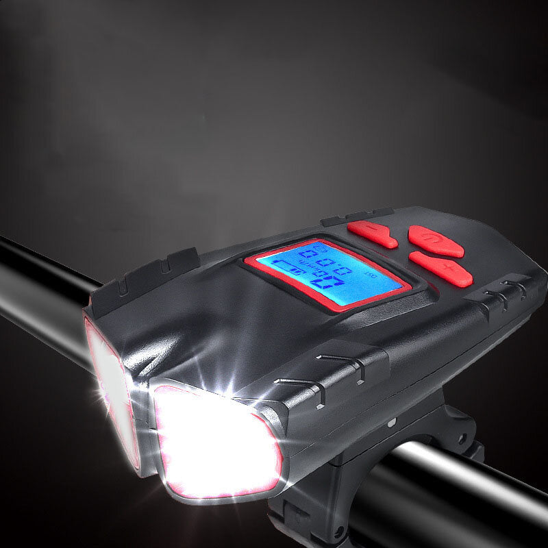 1200LM 2xT6 Wireless Bike Front Light Waterproof Bicycle Computer 120dB Bike Horn USB Charging Night Riding Warning Lamp