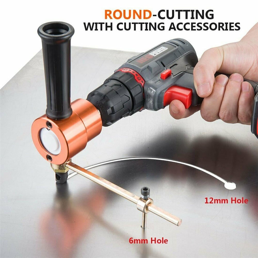 7Pcs Upgrade 360 Degree YT-160AS Double Head Metal Sheet Nibbler Cutter Drill Attachment with Step Drill Cutting Accessories Set for Electric Drill