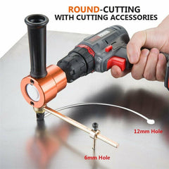 7Pcs Upgrade 360 Degree YT-160AS Double Head Metal Sheet Nibbler Cutter Drill Attachment with Step Drill Cutting Accessories Set for Electric Drill