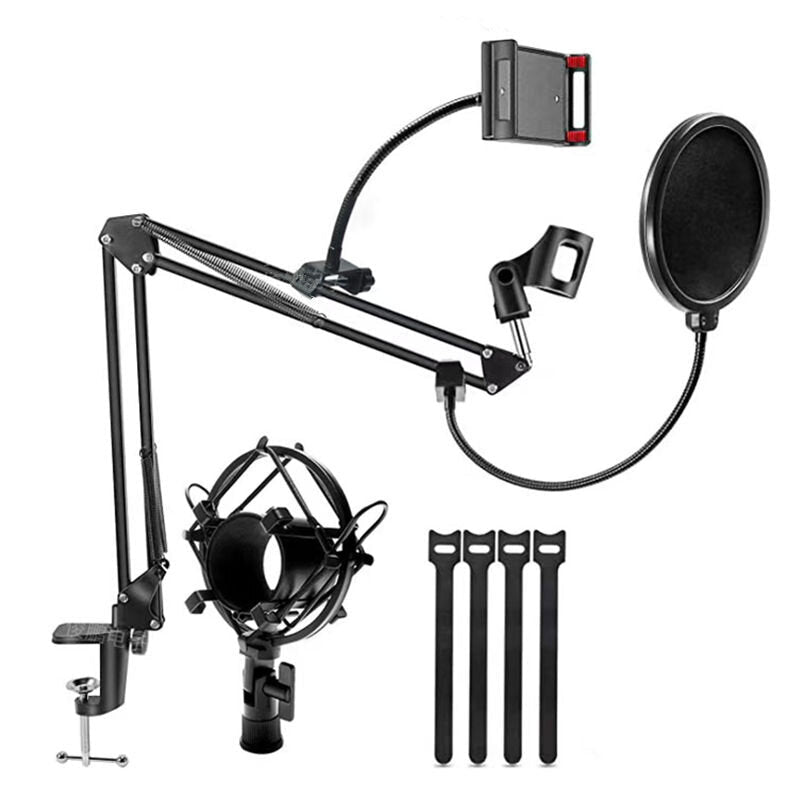 Microphone Suspension Arm Stand Clip Holder Adjustable Metal Boom Scissor