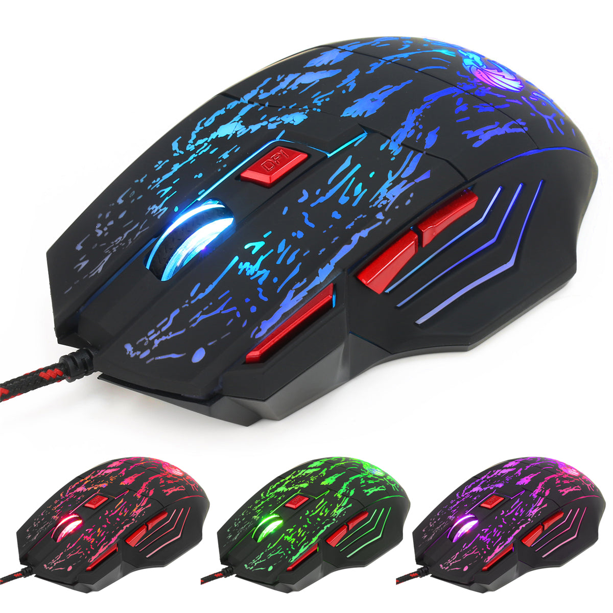 Russian Wired Gaming Keyboard & Mouse Set 104 Keys Rainbow Backlit Punk Keycaps Mechanical Feel Keyboard 5500DPI 7 Buttons Computer Mouse