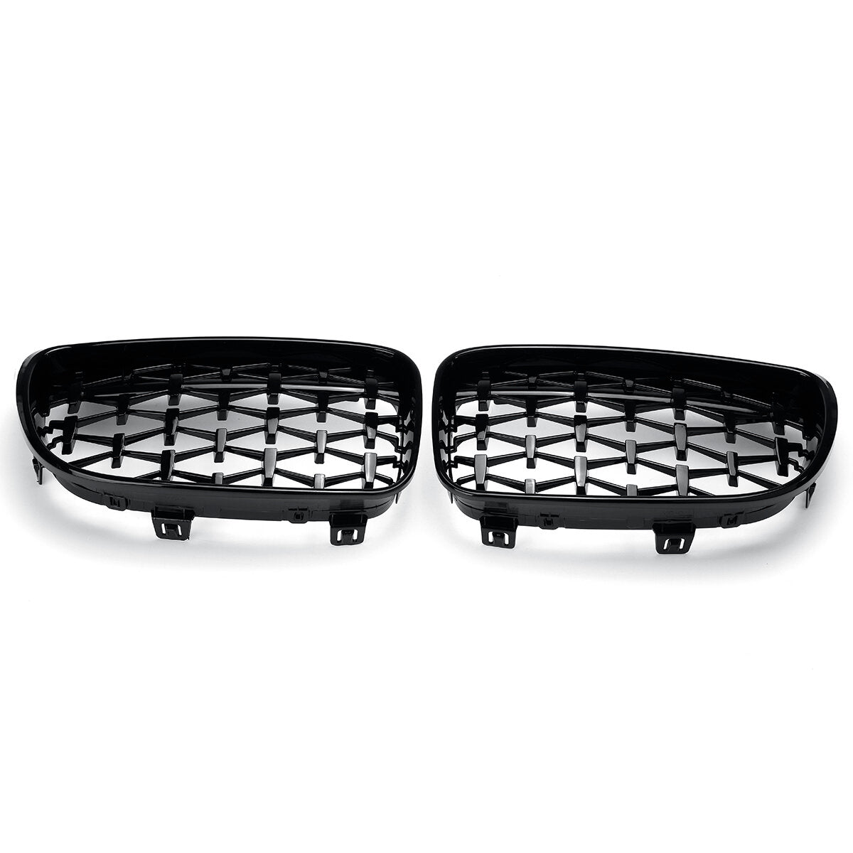 Pair Glossy Black Car Front Kidney Grill Grilles Diamond Style For BMW 1 Series