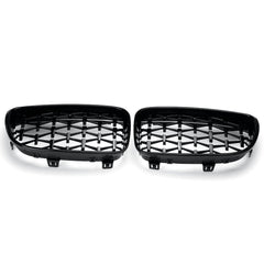 Pair Glossy Black Car Front Kidney Grill Grilles Diamond Style For BMW 1 Series