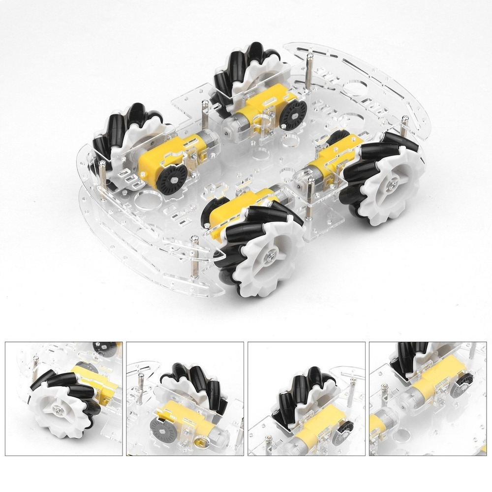4WD Smart Car Chassis DIY Kit Omni-mobile Dual Layer Platform with 4 Omni-directional Wheels