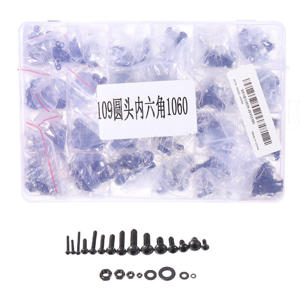 1060Pcs Alloy Steel 10.9 Grade Hex Socket Button Round Head Screws Bolt Assortment Kit M2 M3 M4 M5