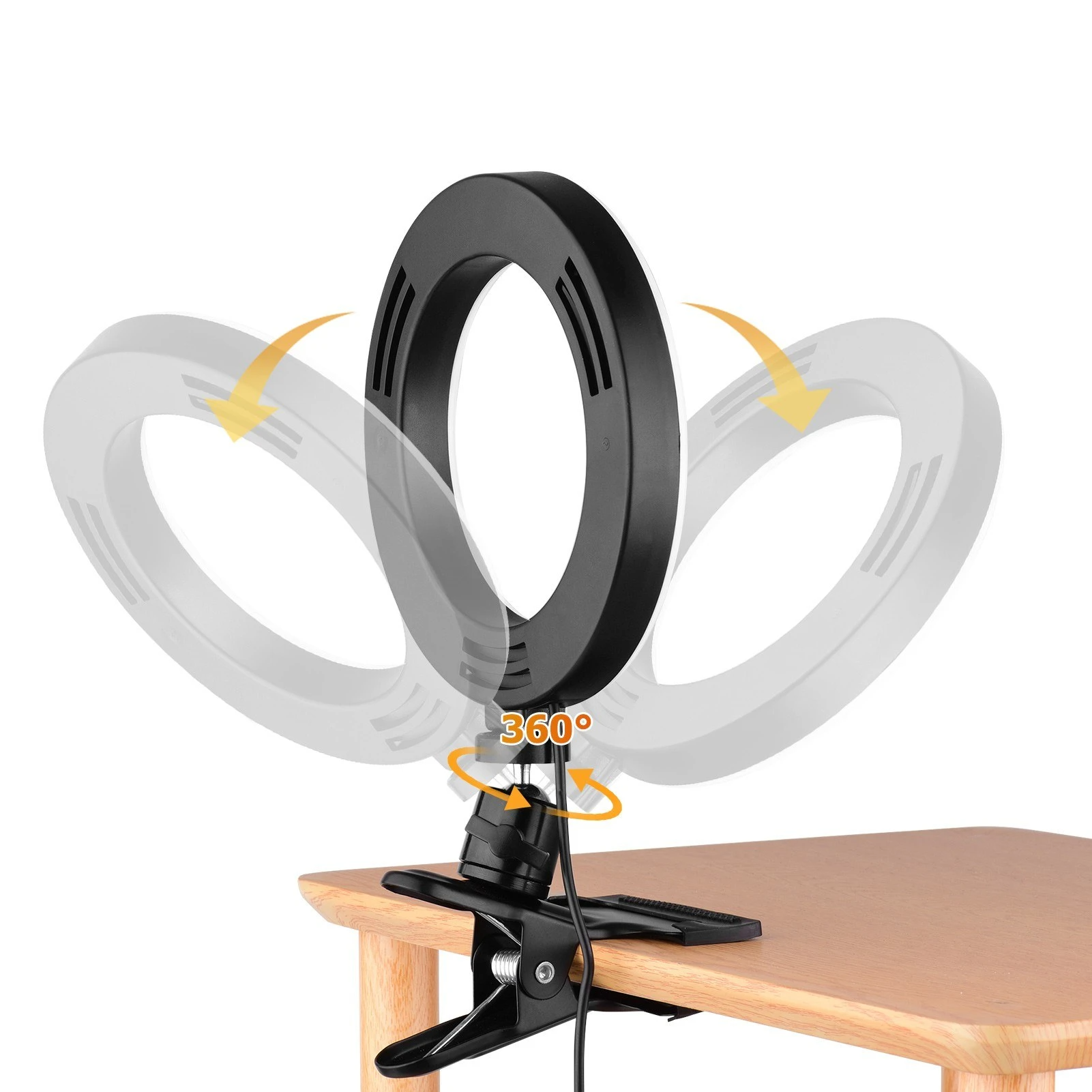 6.3 Inch 2700K-5500K Selfie Ring Video Light with Clamp Mount Tabletop Tripod 3 Dimmable