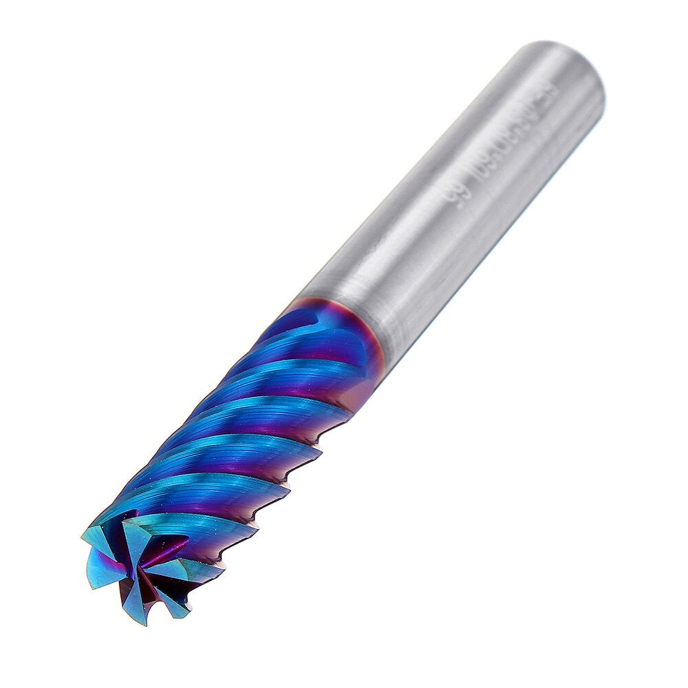 6 Flutes Nano Blue Coated Milling Cutter HRC65 6/8/10/12mm Carbide End Mill