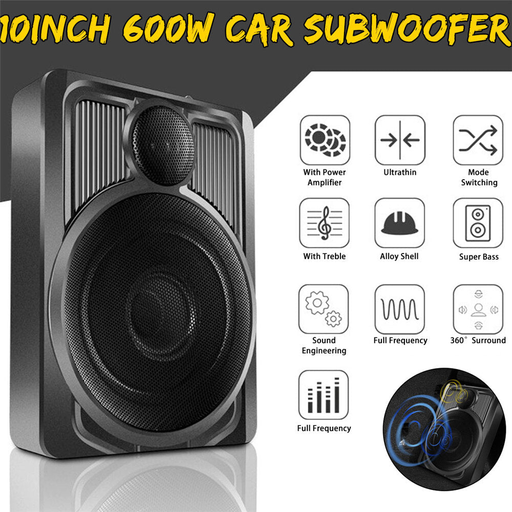 Car Subwoofer Speaker 600W 12V 360 Stereo Super Bass 10inch Active Subwoofer Ultra-thin Body Under Seat Power Amplifier