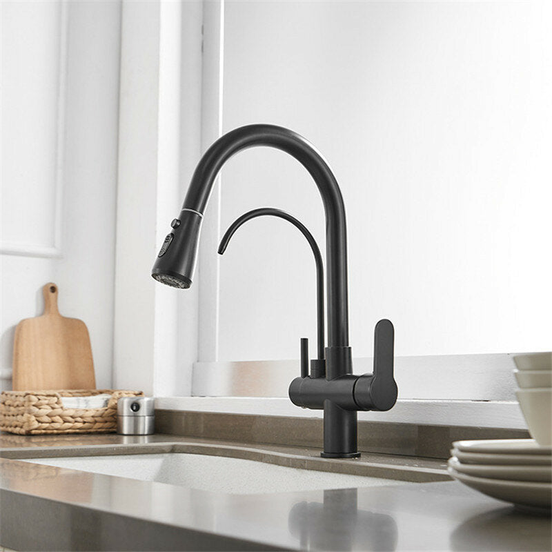 3 in 1 Kitchen Pull Down Sprayer 360 Rotating Hot and Cold Water Mixer Tap Direct Drinking Faucet