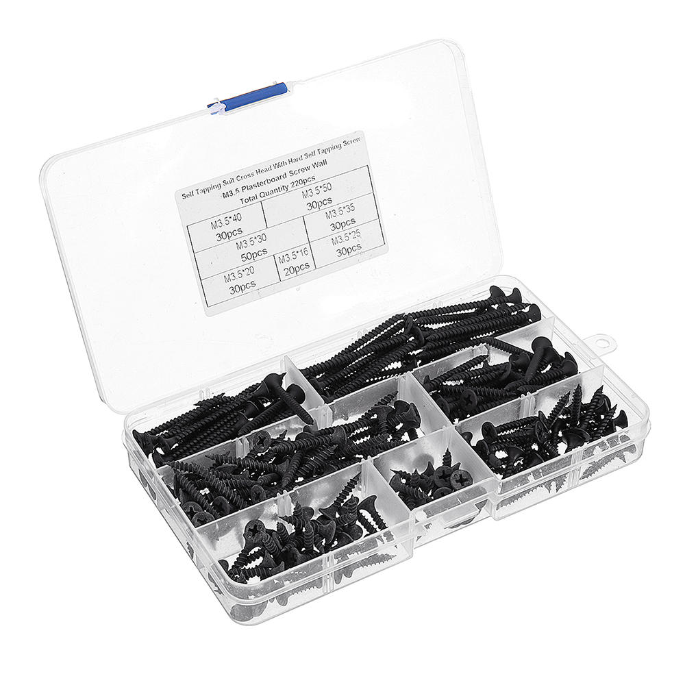 220Pcs/Set M3.5 Carbon Steel Flat Countersunk Head Cross Woodworking Screws Self Tapping Wood Screw Kit