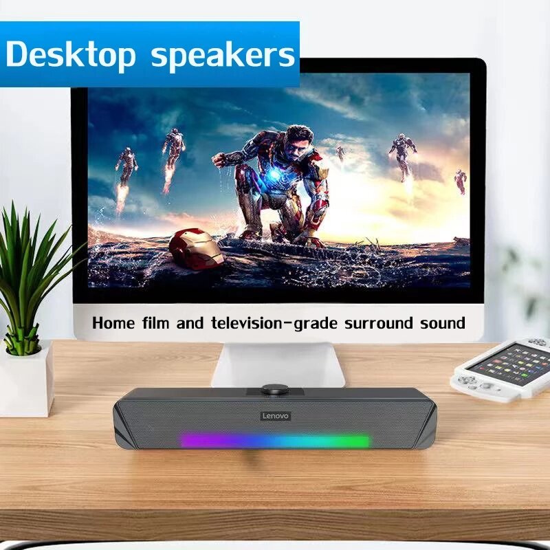 Soundbar Bluetooth 5.0 Speaker RGB Light Hi-Fi Stereo Sound Home Desktop Speaker Subwoofer USB Power Supply