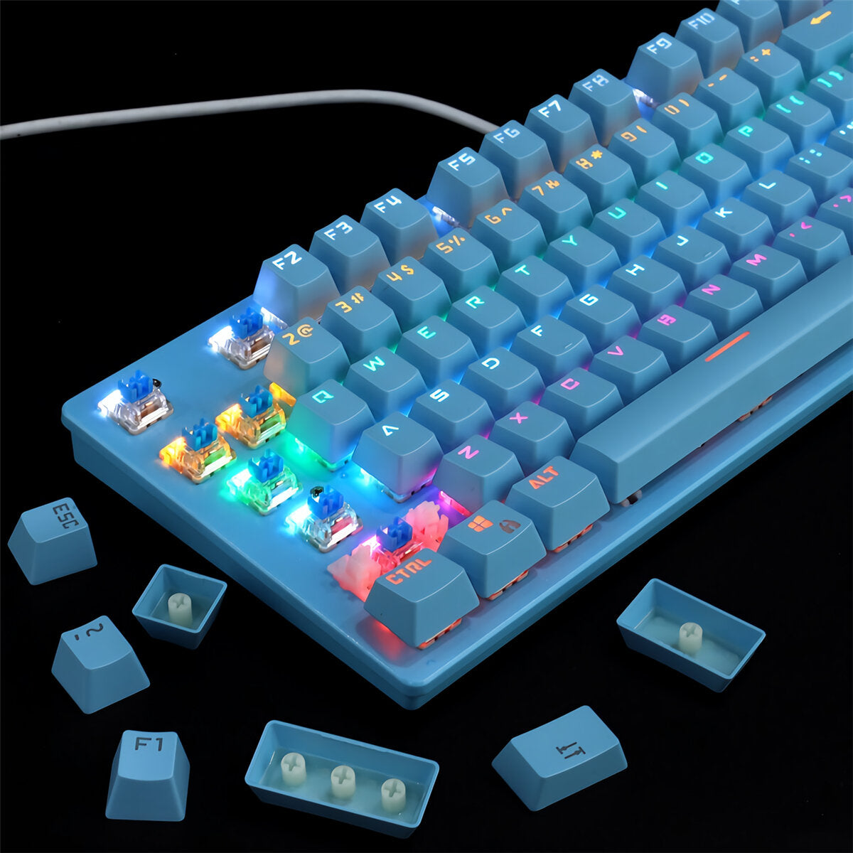 87 Keys Mechanical Keyboard USB Wired Hot Swappable Blue Swtich Colorful LED Backlight Gaming Keyboard for Gaming Typing Office