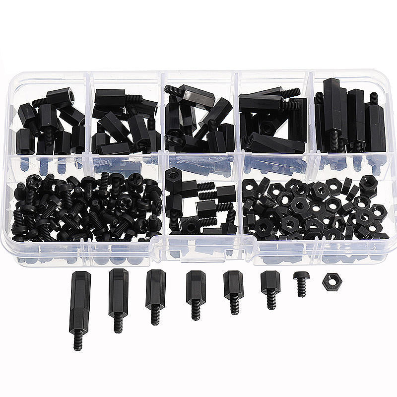 M3NH11 M3 Nylon Screw Black White Hex Screw Nut PCB Standoff Assortment Kit 180Pcs