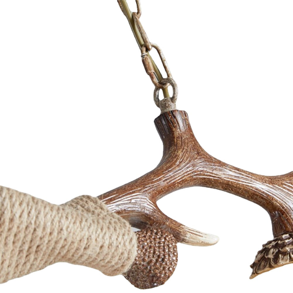 Vintage Antler Resin Double Light Deer Horn Pendant Chandelier Lamp Dinning Bar