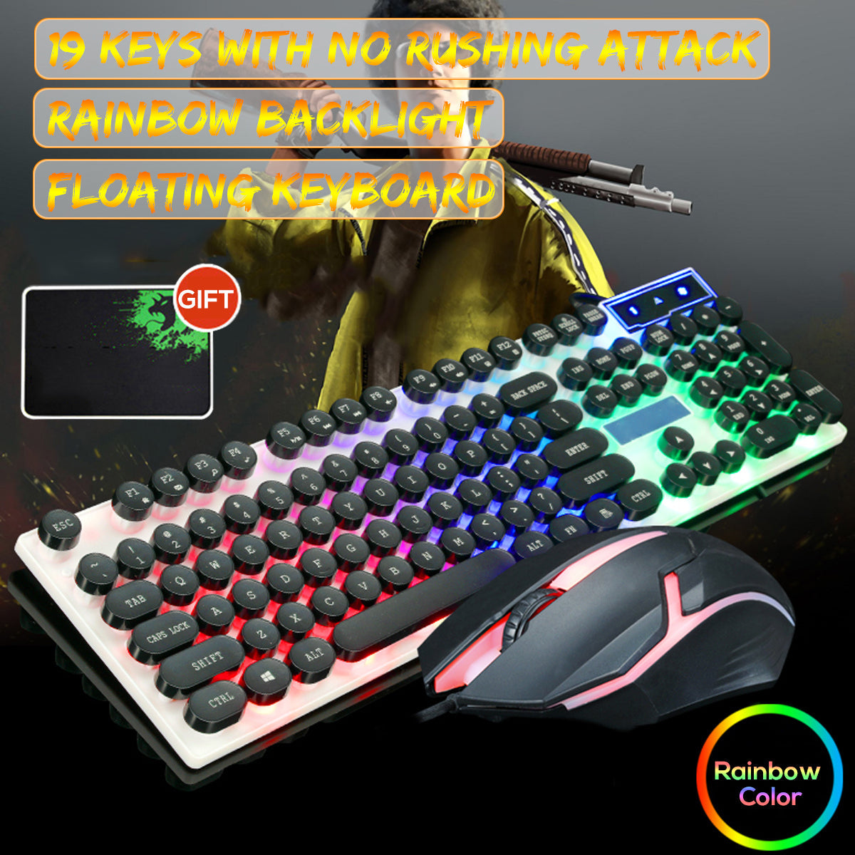 104 Keys Circular KeyCap Backlit Gaming Keyboard and Mouse Combo