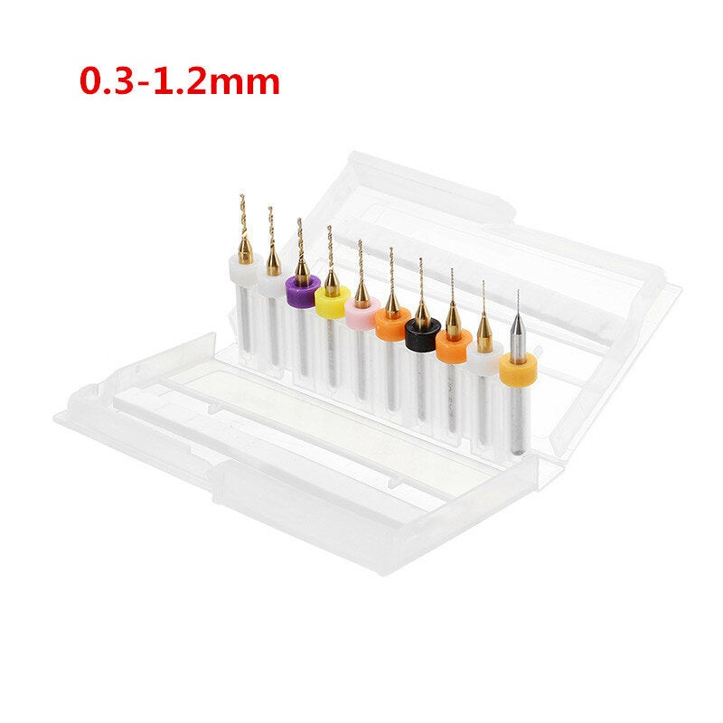 10pcs Titanium Coated Tungsten Carbide Micro PCB Drill Bits Set for PCB Circuit Board