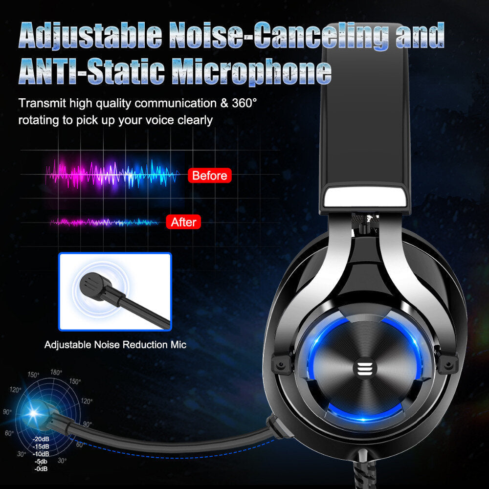 Gamer Headset Over Ear Gaming Headphone 3.5mm Double Jack With Rotate Mic RGB LED Light For PS4 PC Xbox