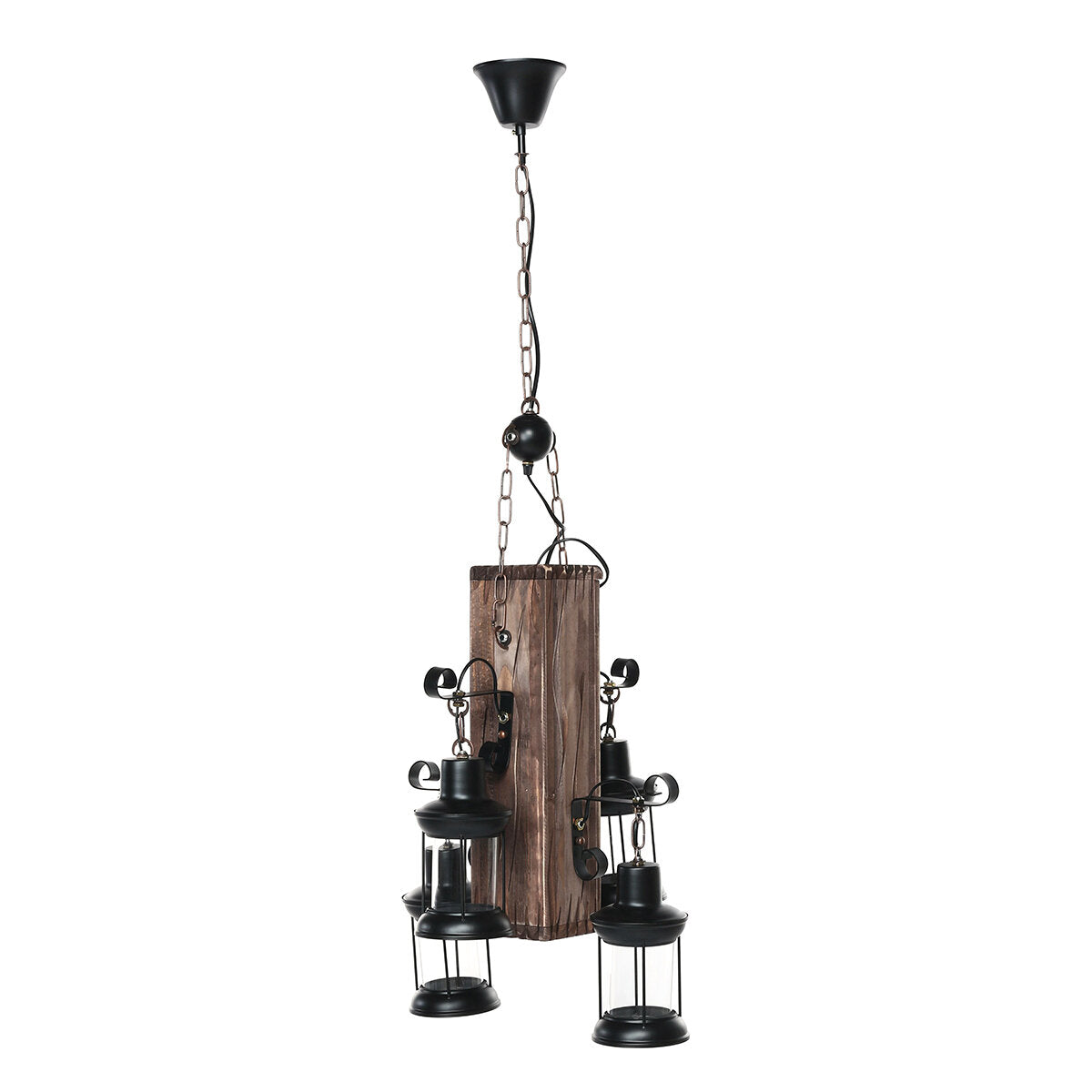 Rustic Wood 4 Heads Industrial Chandelier Iron Ceiling Lamp Pendant Light