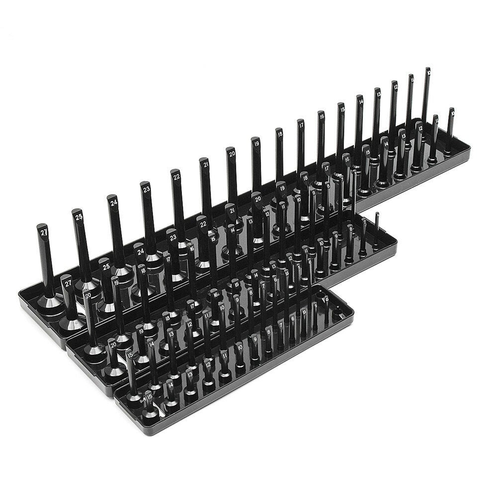 3pcs 1/4 3/8 1/2 Inch SAE Metric Socket Holder Tray Socket Organizer