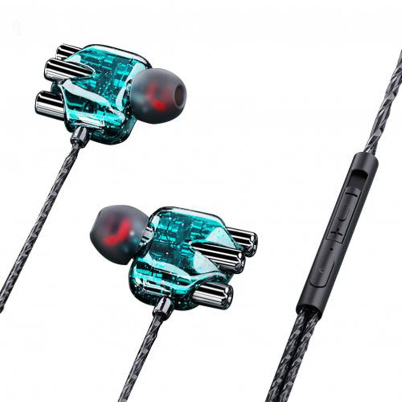 Transparent In-Ear Headphones 3D Stereo Dual Speaker Wired Earphones Wire Control Tuning Stereo Sports Headsets