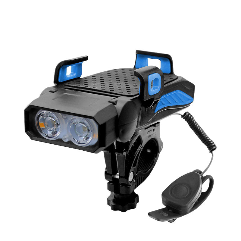 4-in-1 Bicycle Light 5 Gear USB Rechargeable Bike Highlight 130dB 5 Modes Horn Phone Holder Power Bank Cycling