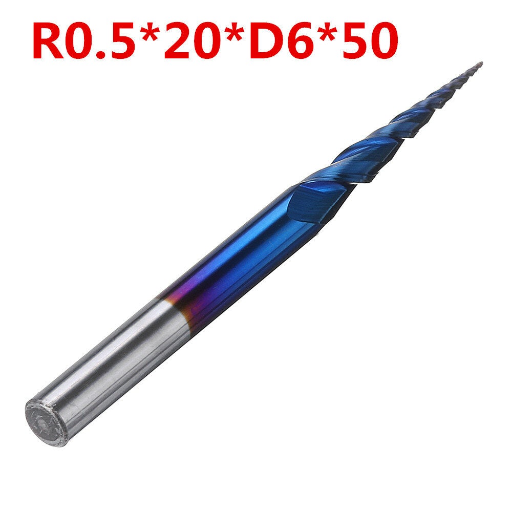NACO-blue R0.25/ R0.5/ R0.75/ R1.0 *20*D6*50 2 Flutes Ball Nose Milling Cutter