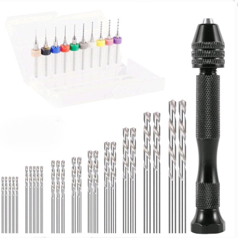 36pcs Hand Drill Set Pin Vise with Mini Twist Bits PCB for Craft Carving DIY