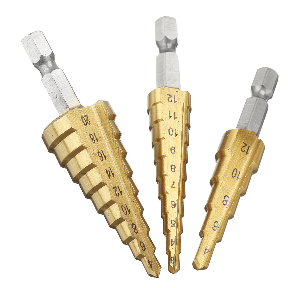 4-piece Combo Package Contains the Center Punch Locator Without Cap and 3pc Step Drills with Hexagon Shank