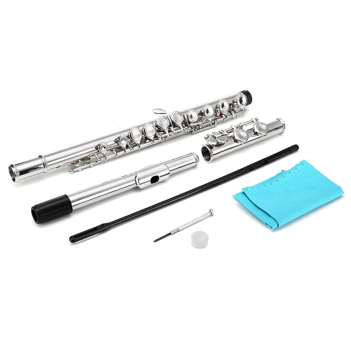 16 Holes C Key Colored Flute Nickel Plated Silver Tube Woodwind Instrument with Box