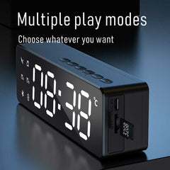 Bluetooth 5.0 Speaker Alarm Clock Multiple Play Modes LED Mirror Speaker with FM Function Stereo Sound Real-time Temperature Display 2800mAh