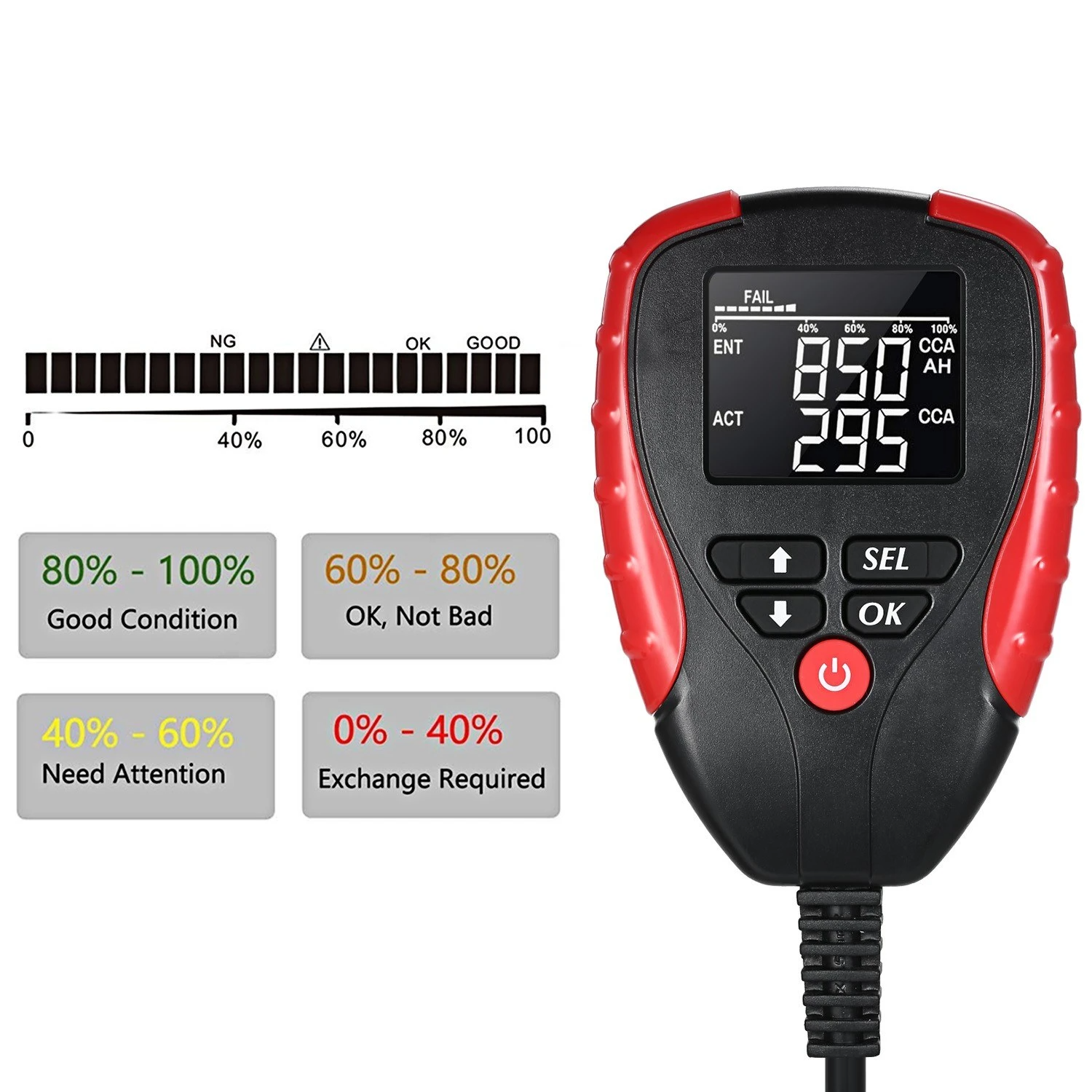 Digital 12V Car Battery Tester with AH/CCA Mode Automotive Load and Analyzer of Life Percentage,Voltage, Resistance CCA Value