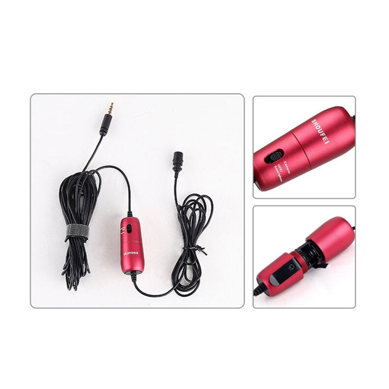 Professional Microphone 6M Lavalier Stereo Audio Recorder Interview Clip for Camera Smartphone Laptop DSLR