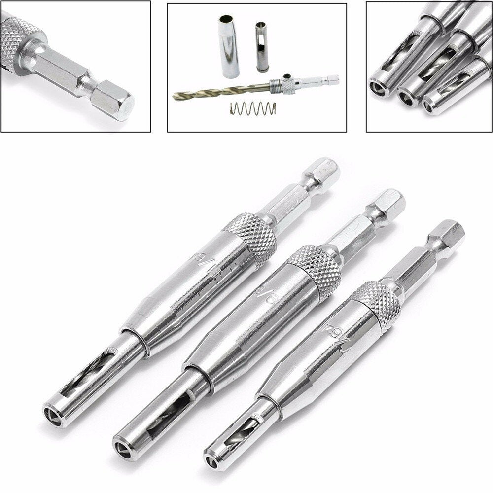 3pcs HSS Self Centering Hinge Drill Bit Holes Wood Working Reaming Tool Countersink