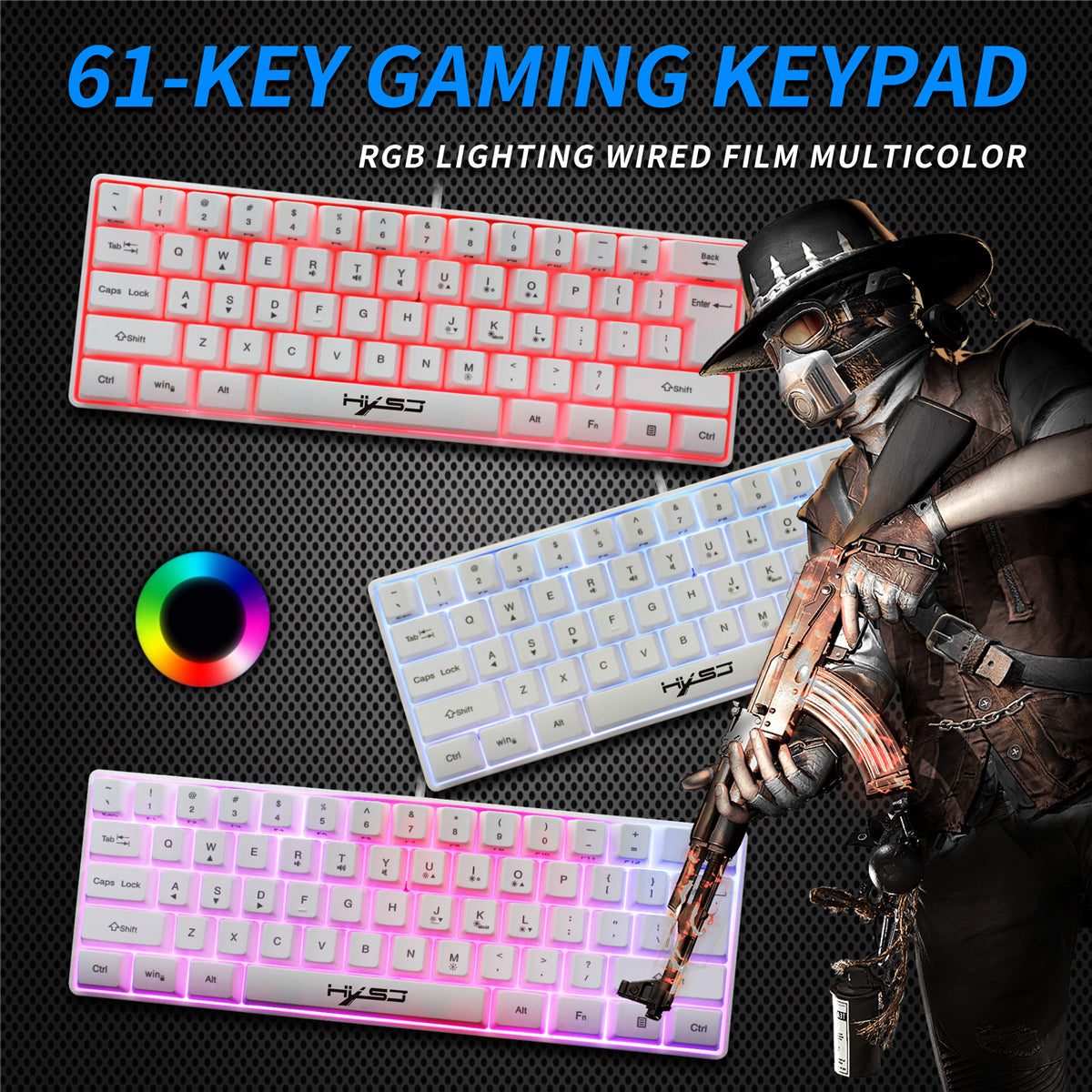 61 Keys Gaming Keyboard USB Wired LED Backlit Multiple Shortcut Keys Mini Mechanical Feel Keyboard for Home Office