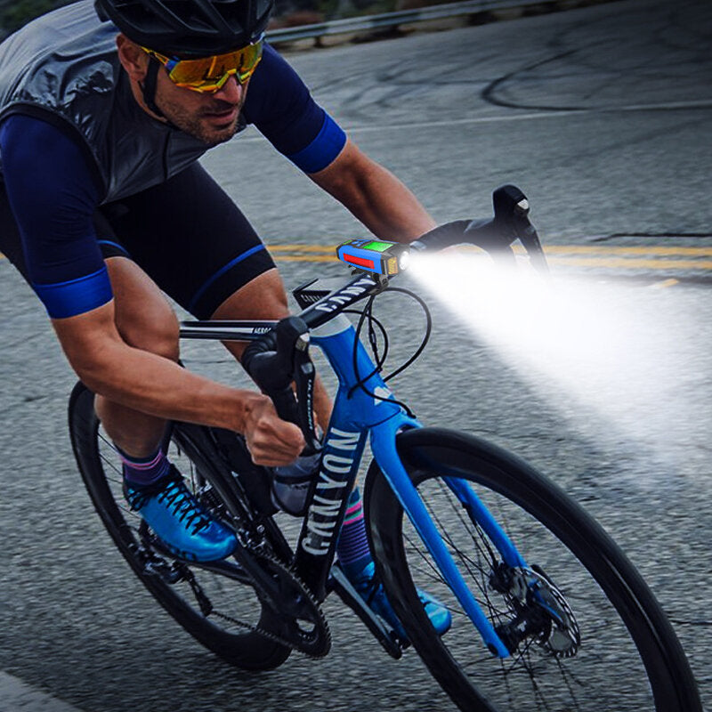 Black 3-in-1 350LM COB Bike Light + USB Horn Lamp + Speed Meter LCD Screen 5-Modes Waterproof Bicycle Headlight With Horn