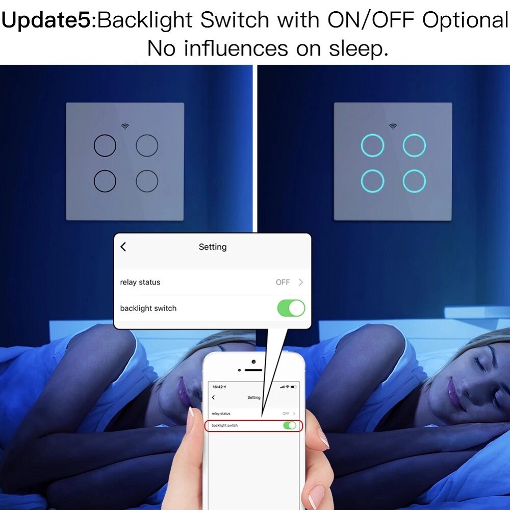 WiFi Smart 4 Gang Glass Panel Switch Smart Life/Tuya App Multi-Control Voice Control Works with Alexa Google