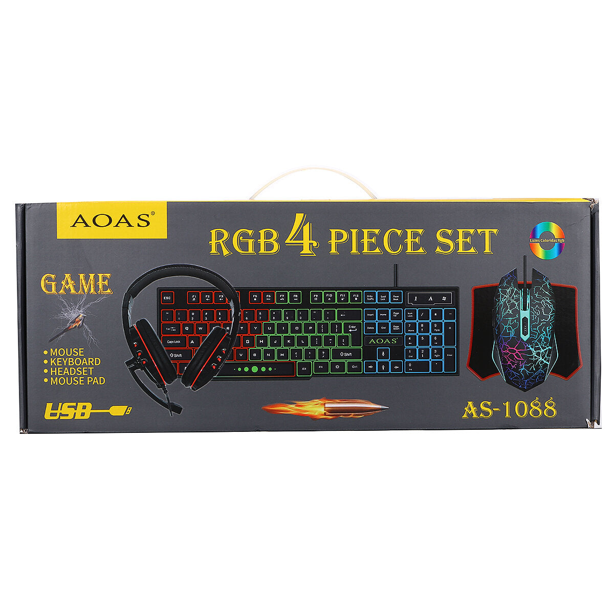 4Pcs Gaming Combo Kit 104 Keys RGB Backlit Keyboard Adjustable 3200DPI Mouse Stereo 40MM Noise Reduction Headset with Mouse Pad