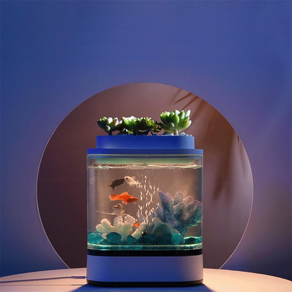 Fish Tank USB Charging Self-cleaning Aquarium with 7 Colors LED Light