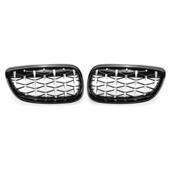 2PCS Front Grille Grill Black&Chrome Diamond Style For BMW 3 Series
