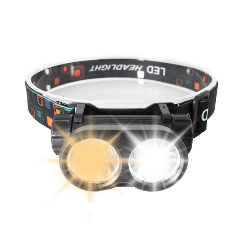 180 Adjustable Double LED Headlamp Strong Light Cycling Headlight Night Fishing Waterproof Flashlight USB Charging Warm / White Light