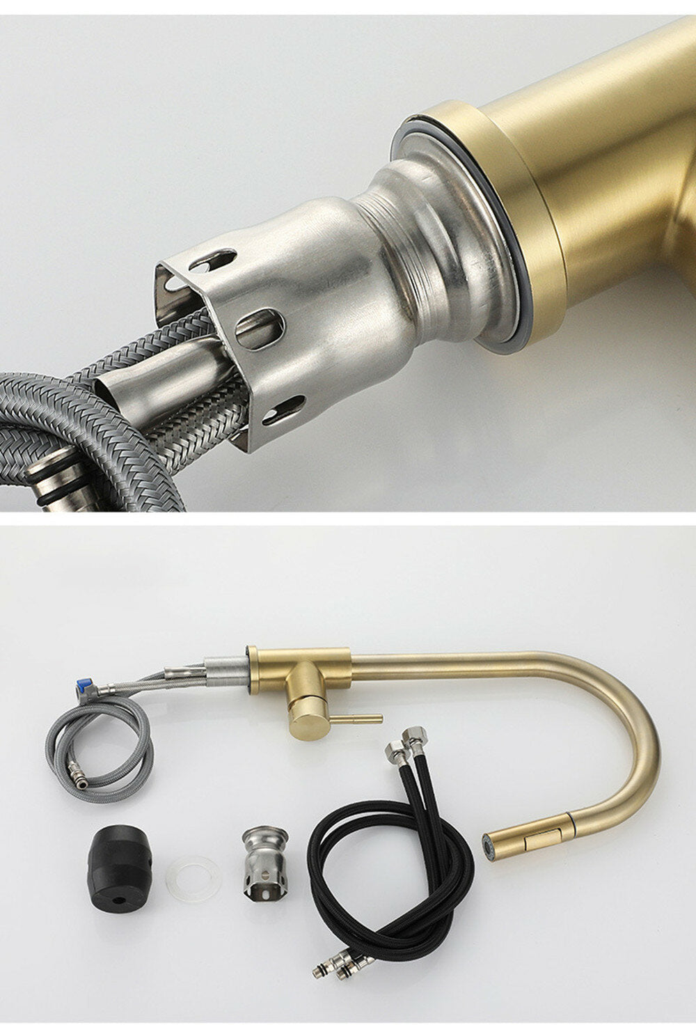 Brushed Gold Stainless Steel Kitchen Sink Faucets Mixer 360 Rotation Smart Touch Sensor Pull Out Hot Cold Water Tap Crane