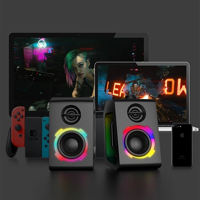 Bluetooth Speaker RGB Lighting Game Desktop Dual Speaker Surround Bass Stereo Support USB TF Card AUX Subwoofer