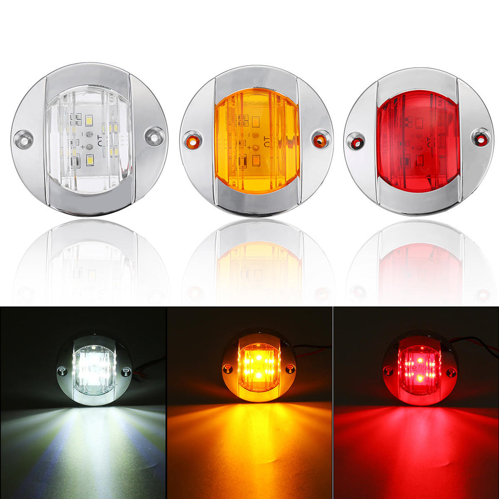 12V 6 LED Round Lights Chrome Transom Mount For Marine Boat Yacht Stern Navigation