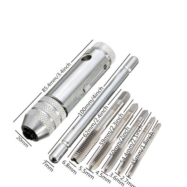 T Handle Ratchet Tap Wrench with 5pcs M3-M8 Machine Screw Thread Metric Plug Tap