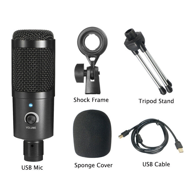 Condenser Microphone Suit USB Radio Recording KSong Gaming Live Streaming Broadcast Mic for Computer PC Laptop Tablet